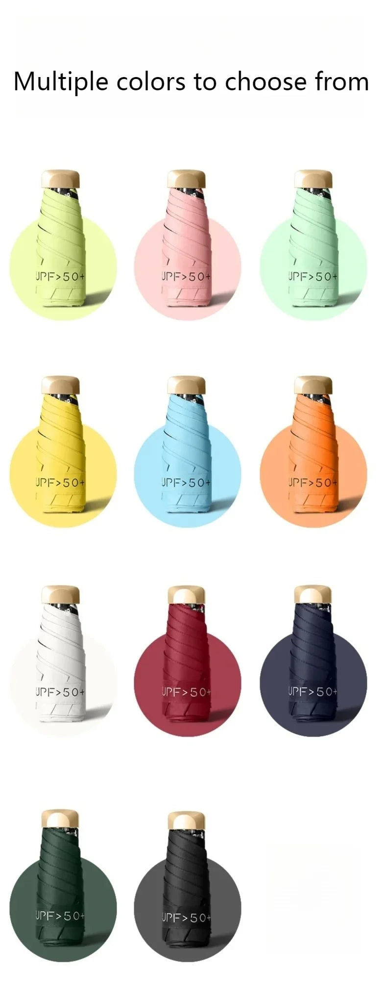 Mini paraguas de bolsillo para lluvia, sombrilla plegable de vinilo con protección ultravioleta UV, parasol de bolsillo, cápsula