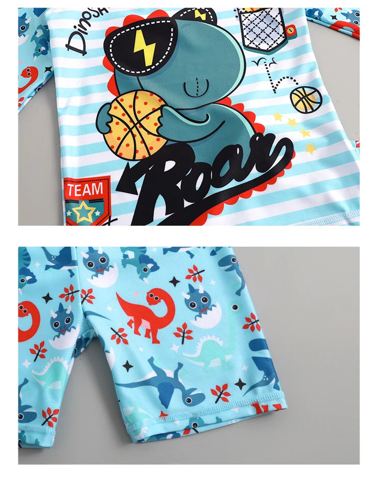 Boys Girls Cartoon Cute Swimwear Spring Summer Beach Clothing Set Sun Protection Long Sleeve Swimming Suits Kids Bathing Suit
