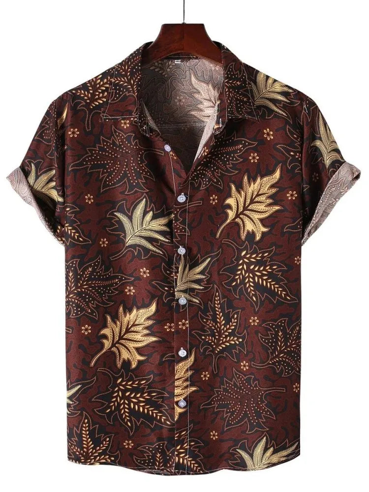 Hawaiian Men's Print Short  Sleeve Shirt Beach Coconut Tree Fashion Lapel Top 2025 New for Men Floral Clothes