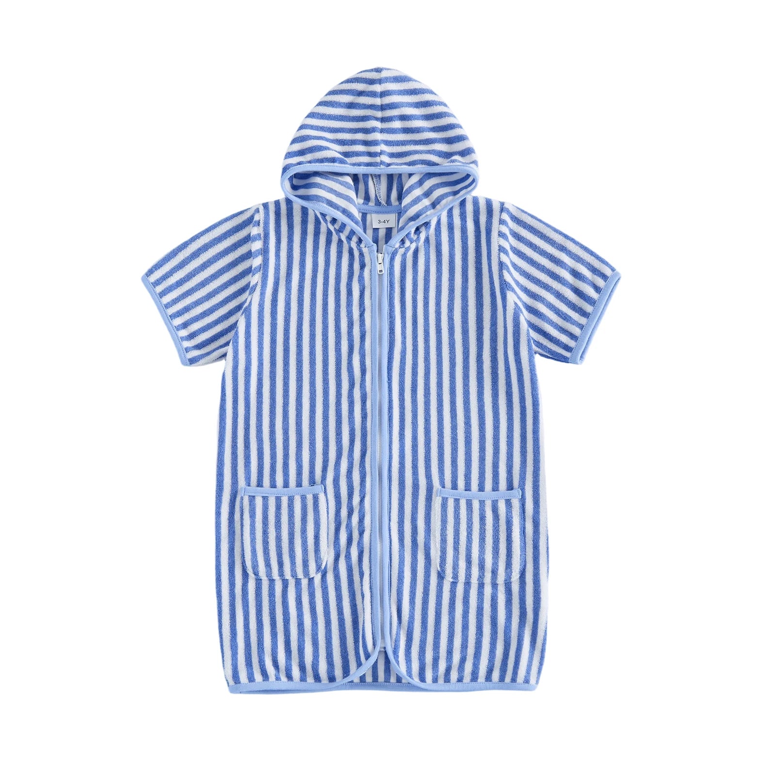 Summer Baby Swim Cover Up Bathing Suit Kids Hooded Towel Infant Boys Girls Short Sleeve Stripes Print Bathing Suit Coverup