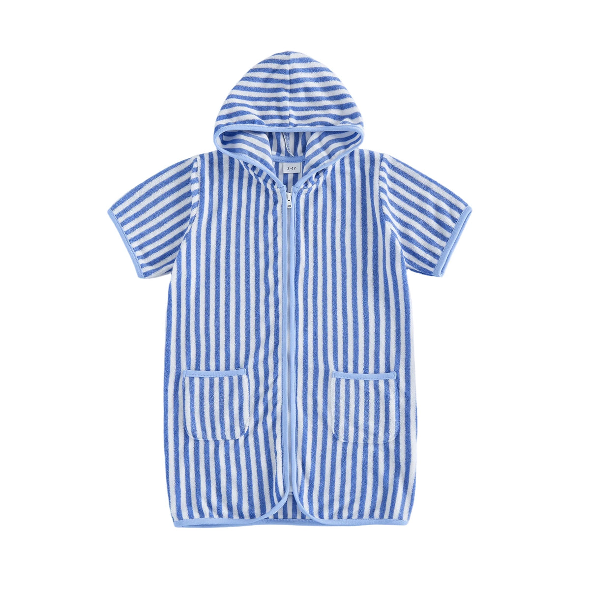 Summer Baby Swim Cover Up Bathing Suit Kids Hooded Towel Infant Boys Girls Short Sleeve Stripes Print Bathing Suit Coverup