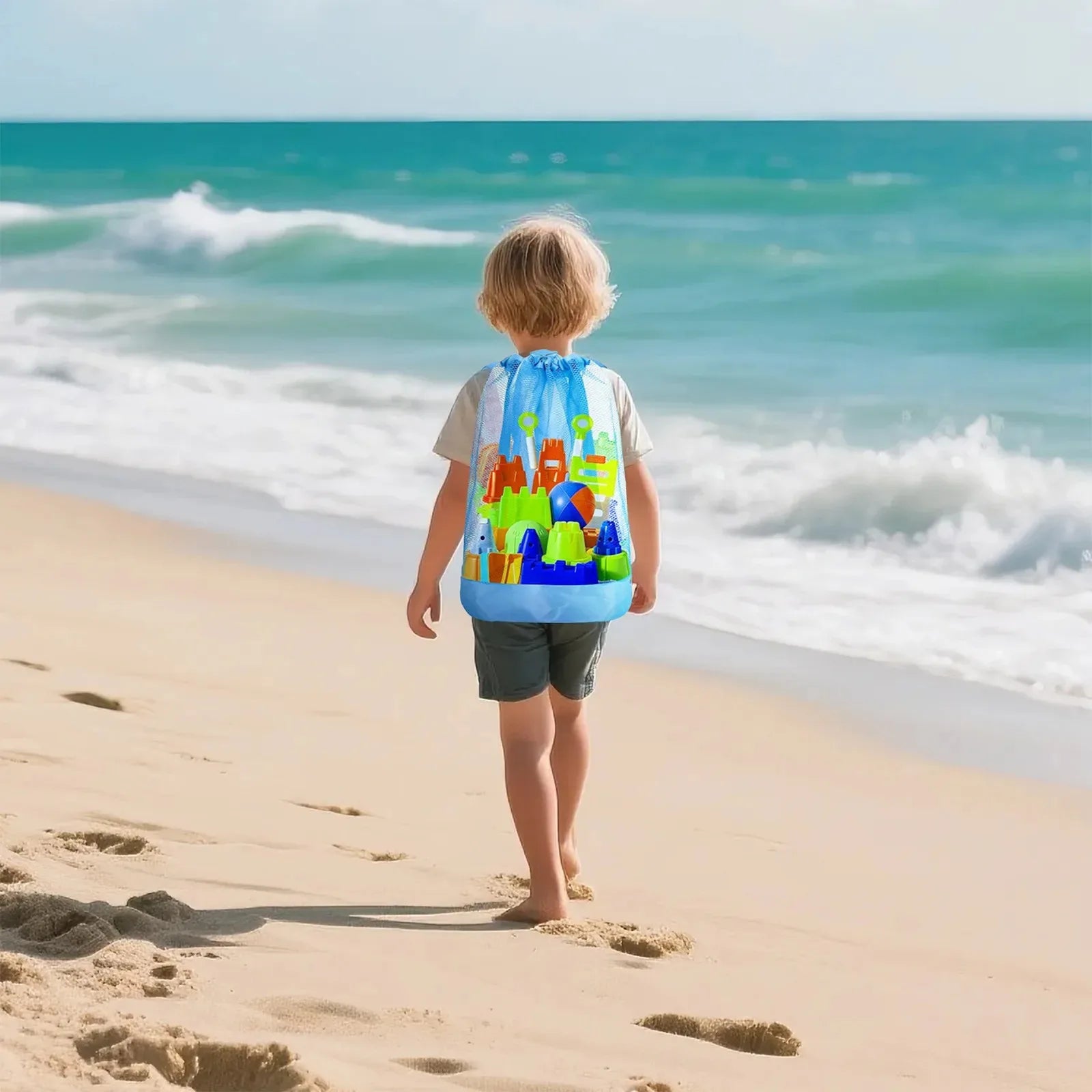 Extra-Large Sand-Resistant Drawstring Beach Backpack - Kids Pool Toys Storage Bag for Shell Collecting, Travel & Fitness
