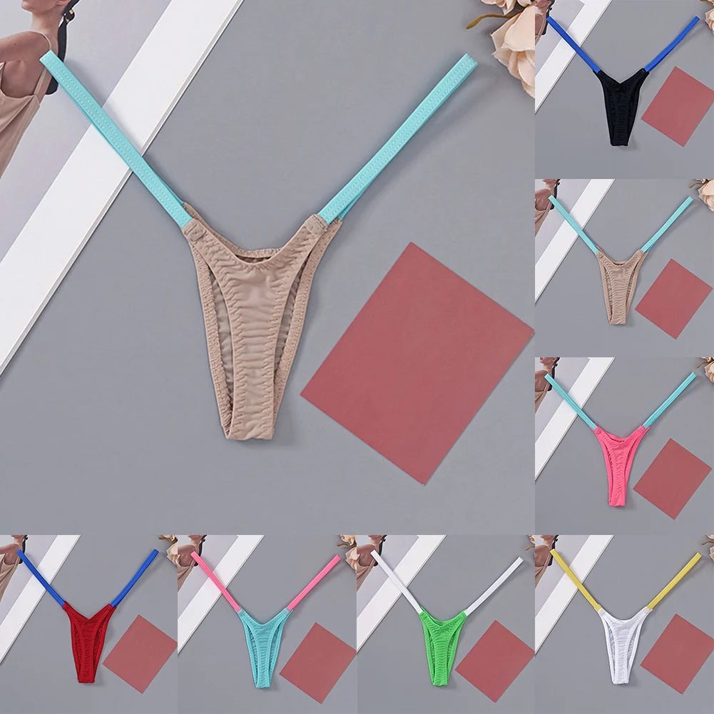 1pc Womens T Back Sexy Underwear Thin Straps Low Waist Multicolor Stitching Thongs Breathable Sexy Hot Mini G-string