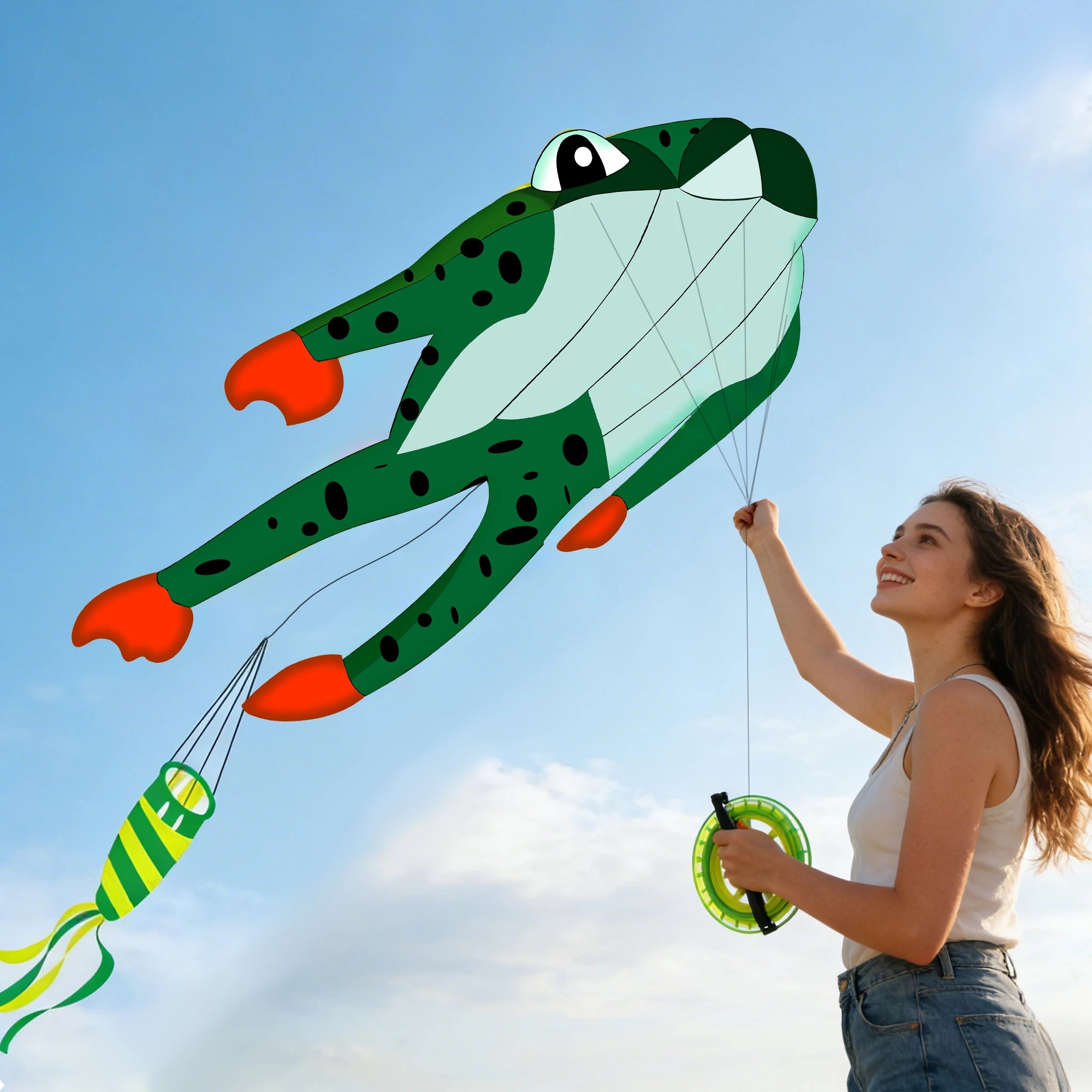 New High-Quality Huge 71Inch Single Line Frog Sports Beach Kite  Factory Outlet  Good Flying