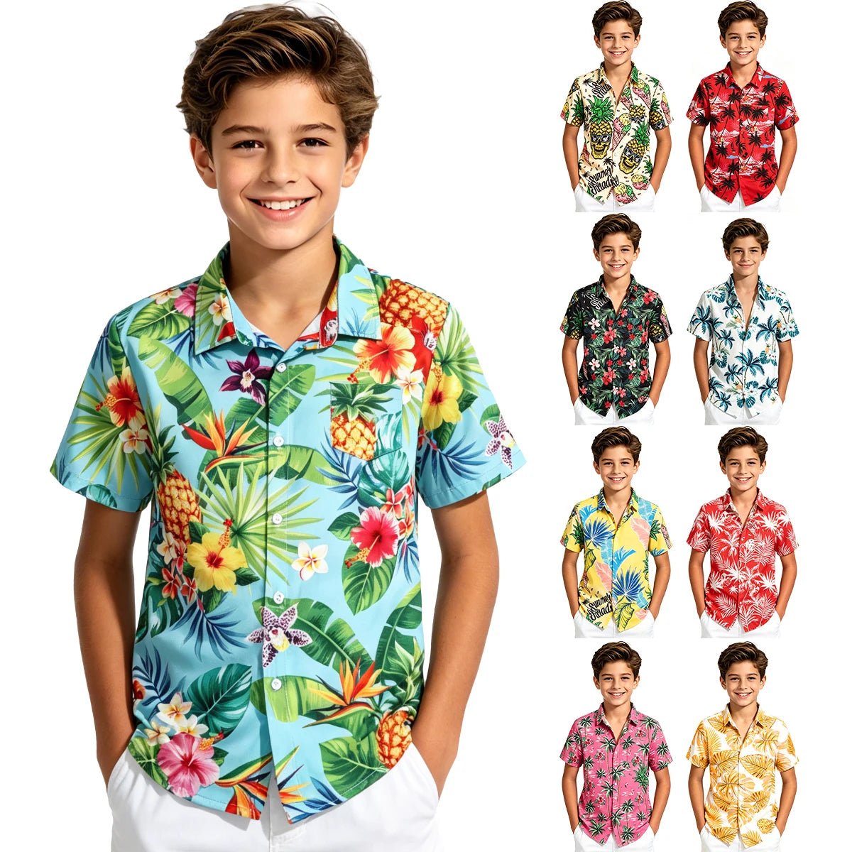 Boys Hawaiian Shirt Kids Summer Beach School Gift Casual Top Teenager Novelty Fashion Daily Holiday Birthday Tee