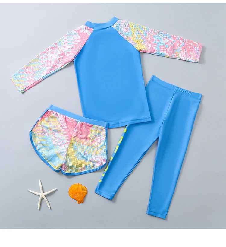 Korean Style Children's Swimming Suit Separate Quick Dry Sun Protection Baby Girl Boy Swimming Costume Set for Toddlers And Kids