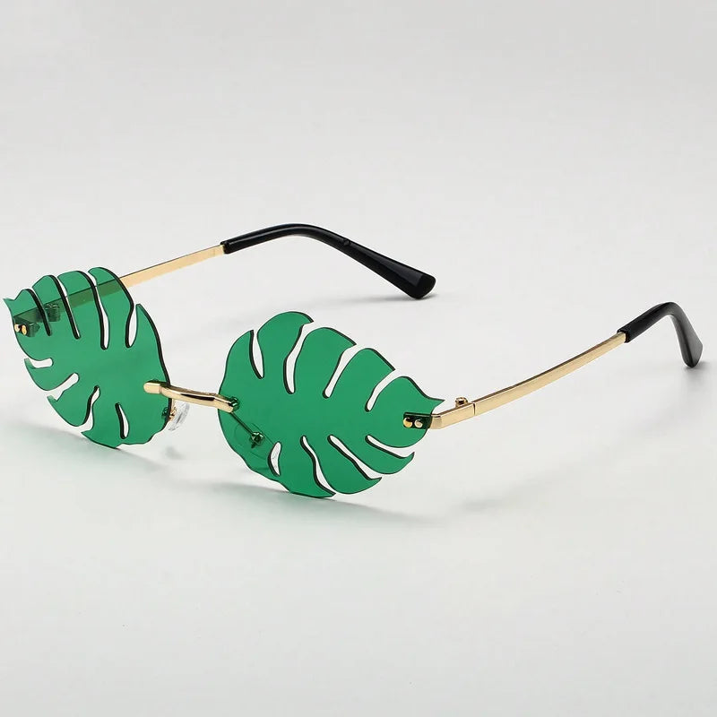 Trendy Tropical Leaf Sunglasses Unisex Rimless Green Monstera Sun Glasses Novelty Plant Shaped Eyewear for Beach Summer Carnival