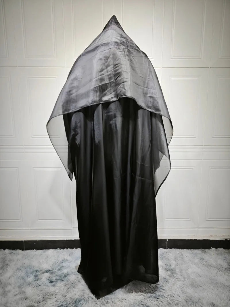 Elegant Arabic Satin Abaya Dress with Hijab Eid Muslim Women Modest Cardigan Islamic Vacation Outfit New in Turkey Kaftan Robe