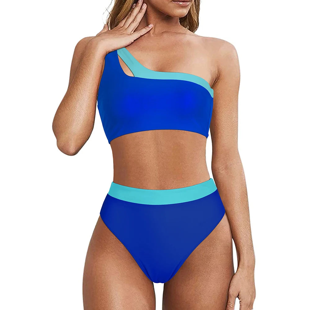 Women  2 Piece Bikini Sets Solid Color Padded High Waisted Bikini  Summer Beachwear Swimming Bathing Suits Bikini Set Femme