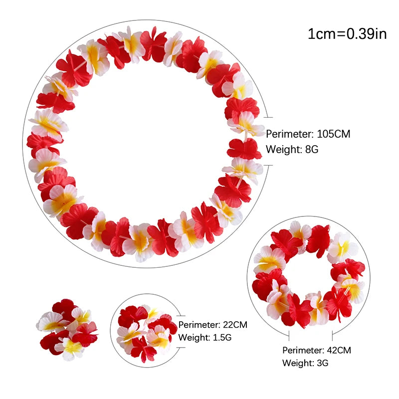 4Pcs/set Hawaiian Artificial Flowers Leis Necklace Garland Headband Wedding Birthday Beach Tropical Party Decoration