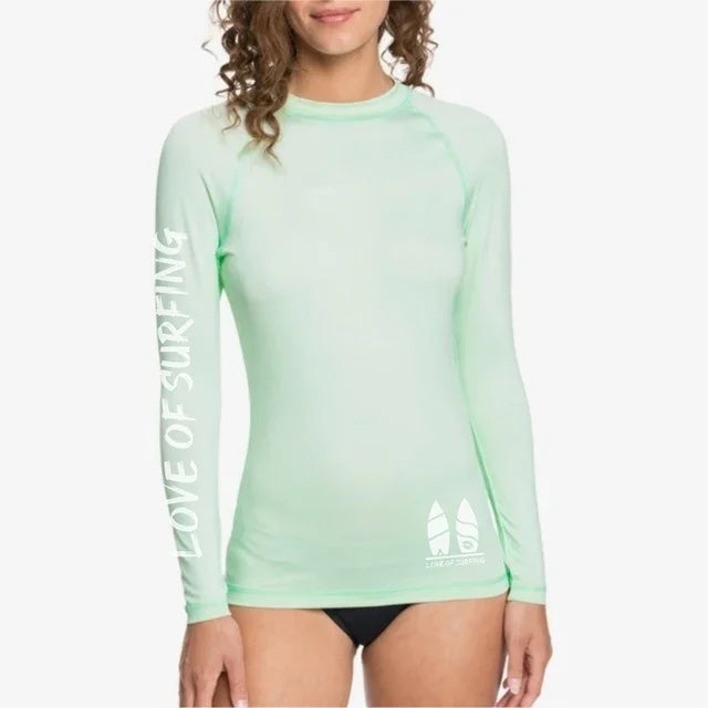 New Women's Surfing Shirt Women's Love Surfing T-shirt Beach Sunscreen Rashguard UV Protection Swimwear UPF Diving Sportsuit