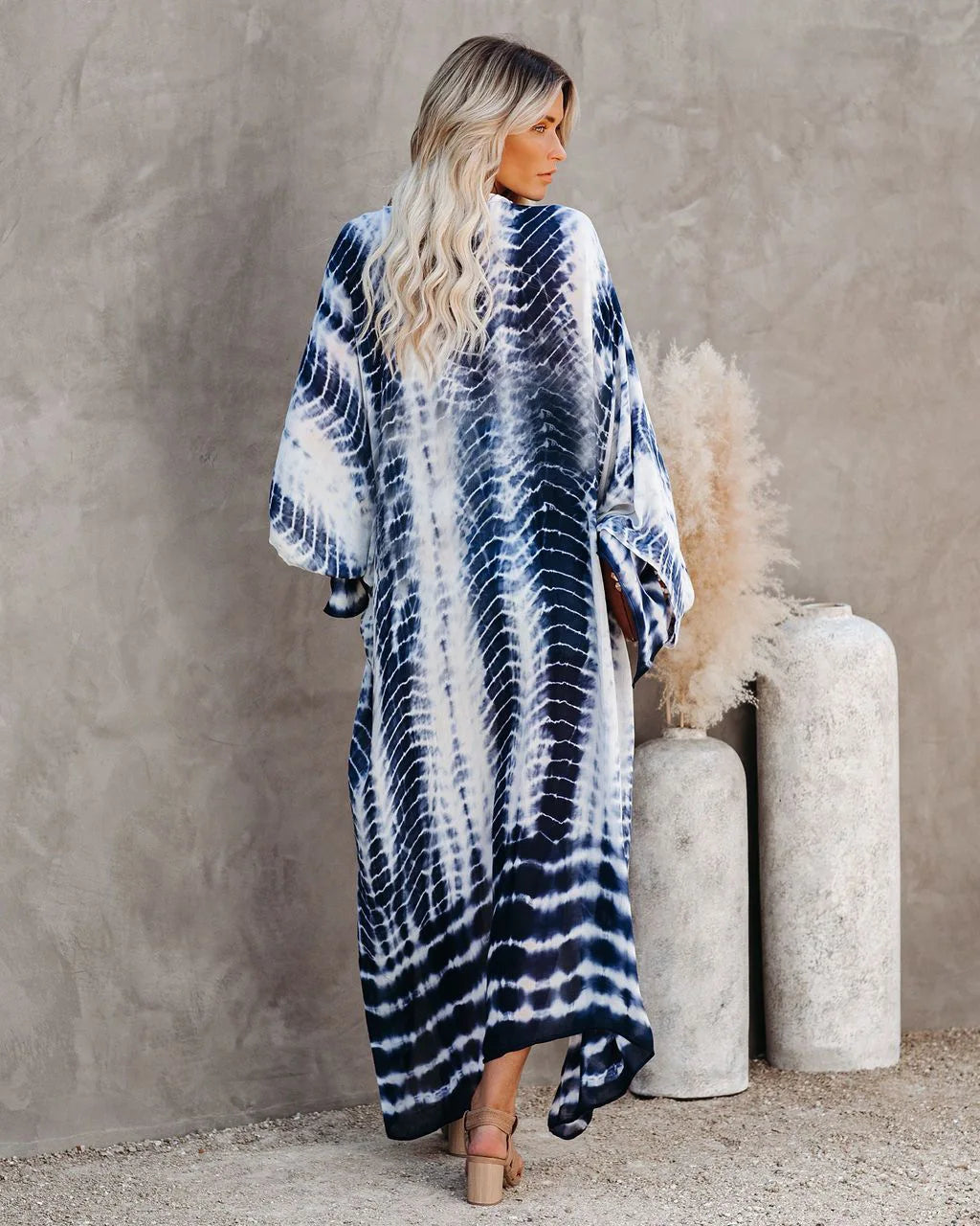 Women's Boho Stripe Tie Dye Swimsuit Cover Up with Belt Tunic Sarong Cardigan Dress Bikini Cover-ups Beach Wear Kimono