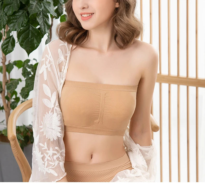 1pcs Women's Bra Plus Size Strapless Bra Thin Removable Chest Cushion Top Stretchy Seamless Invisible Bra S-6XL