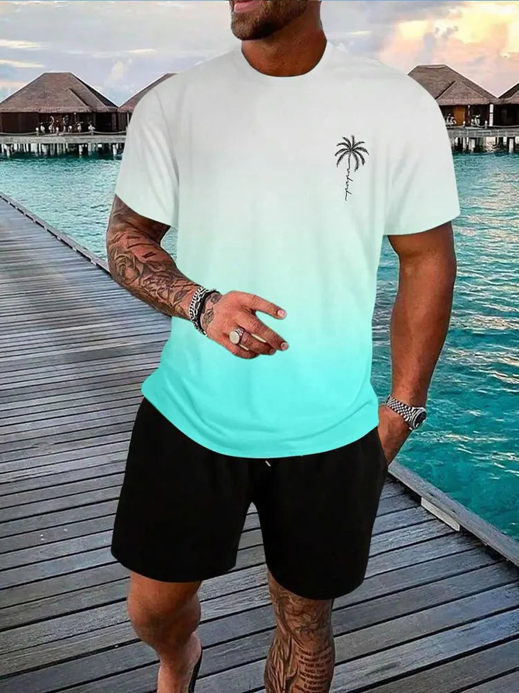 2025 Men's 2 Piece Set Hawaiian Fashion Men's T-shirt Shorts Set Daily Casual Men's Short Sleeve Top Outdoor Beach Men's Short