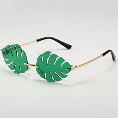 Trendy Tropical Leaf Sunglasses Unisex Rimless Green Monstera Sun Glasses Novelty Plant Shaped Eyewear for Beach Summer Carnival
