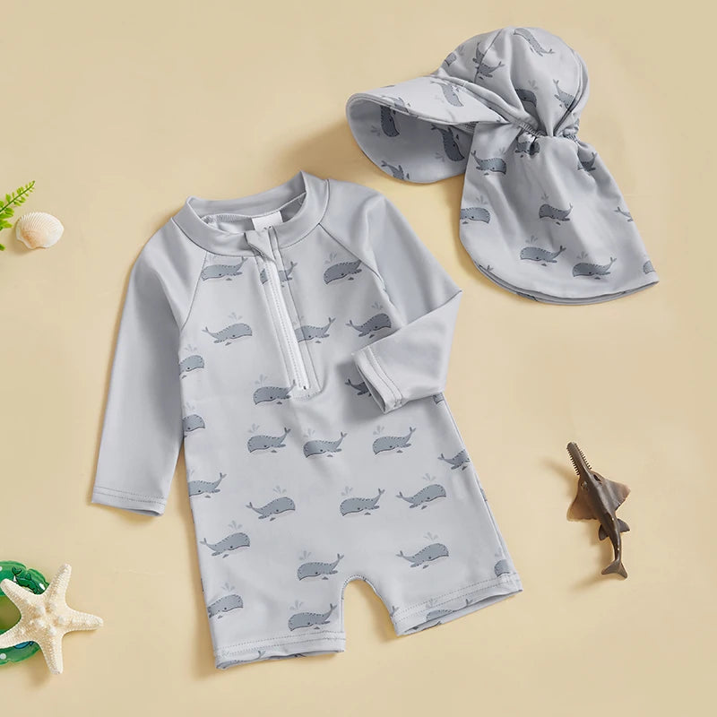 Baby Boy Girl Swimsuit Short Sleeve Rash Guard Zipper Swimwear Toddler Bathing Suit Infant Beach Outfits