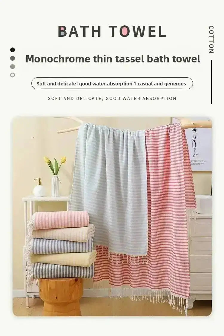 100x180CM Cotton Turkish Beach Towel Sauna Spa Gym Sports Fitness Fringed Bath Towel Shawl Scarf Sang Travel Blanket
