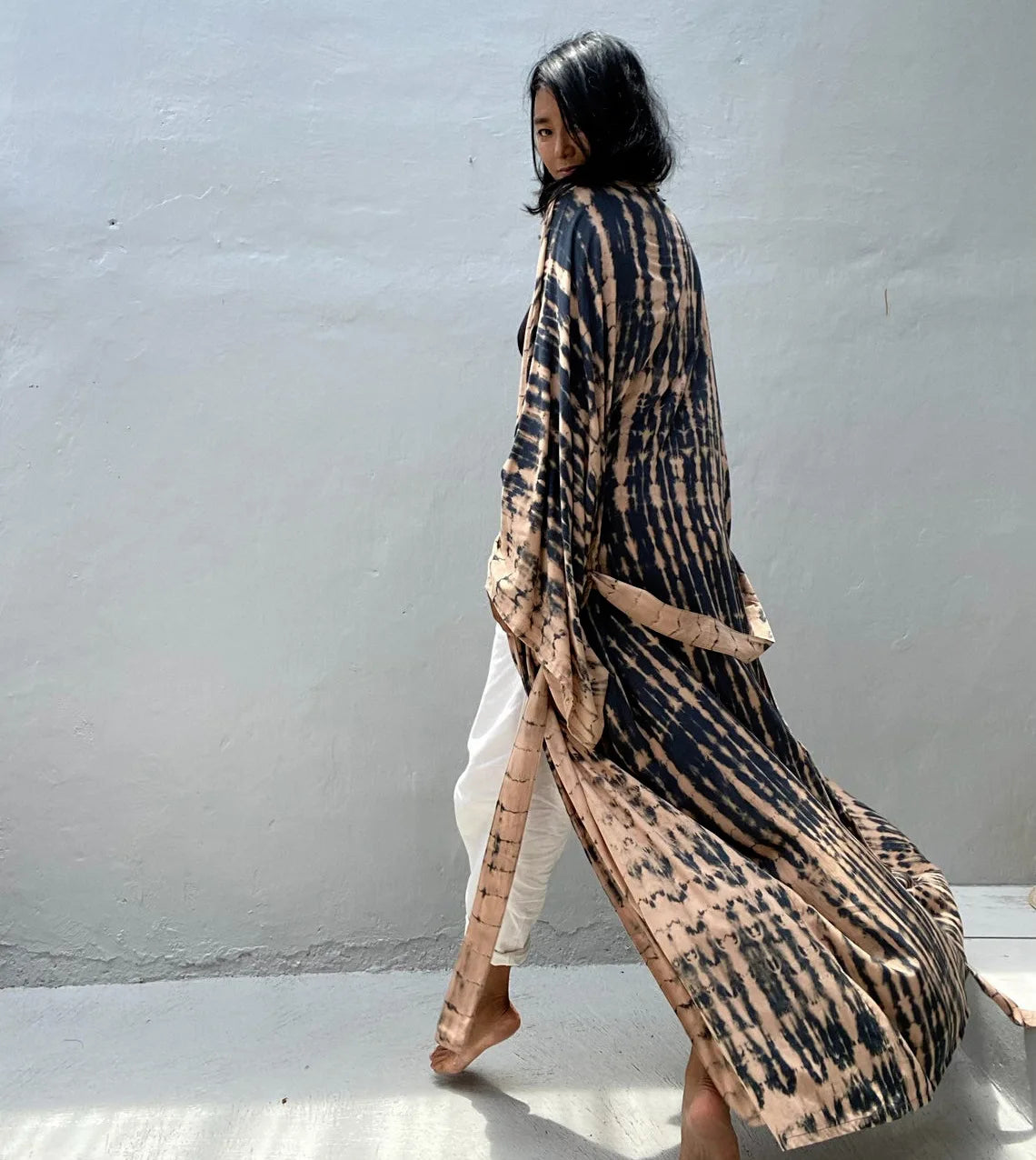 Women's Boho Stripe Tie Dye Swimsuit Cover Up with Belt Tunic Sarong Cardigan Dress Bikini Cover-ups Beach Wear Kimono