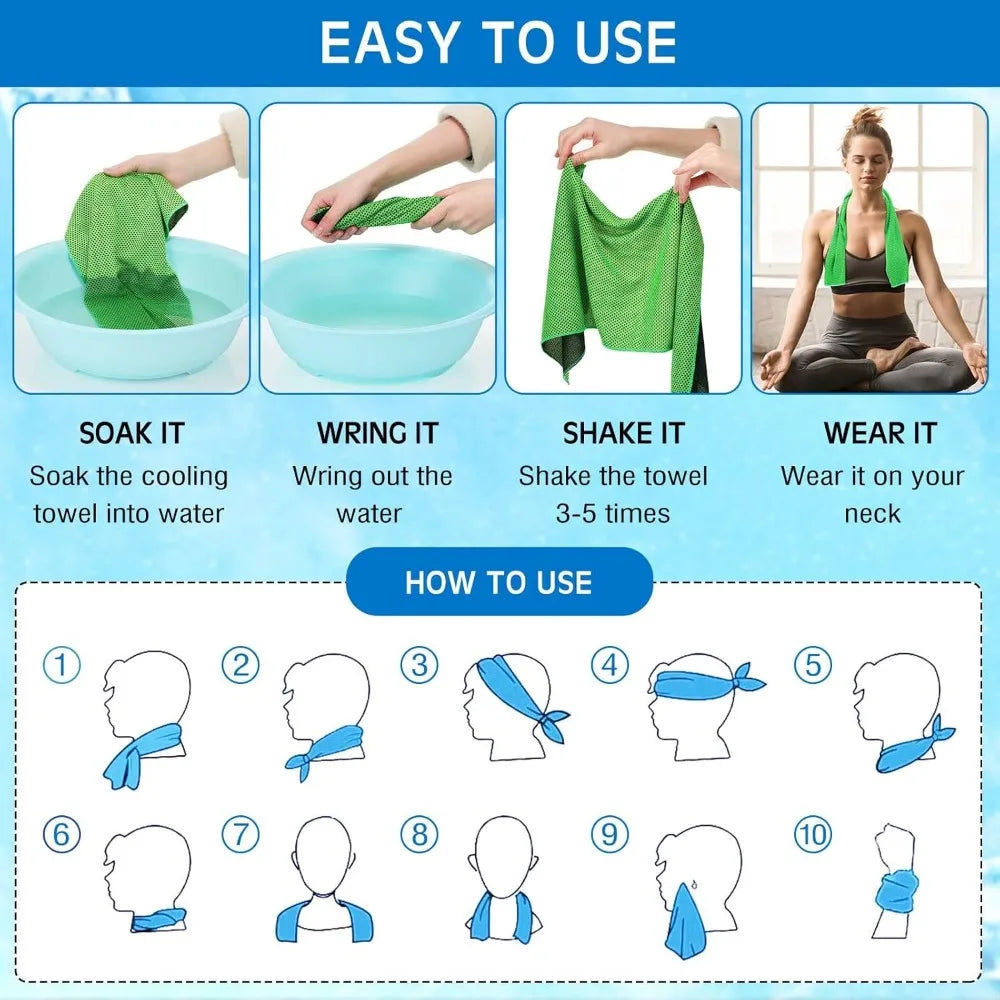 Cooling Towel Microfiber Ice Cold Sport Face Neck Soft Breathable Chilly Sweat Towel for Yoga Gym Hot Weather Running, 32x12 Inches