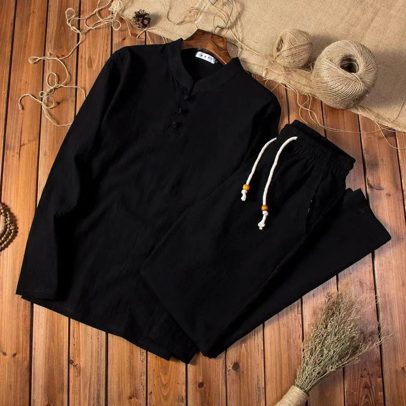 (Shirt + trousers) 2026 autumn fashion men shirt spring Man Cotton and linen shirts long sleeve men's casual shirts men M to 5XL