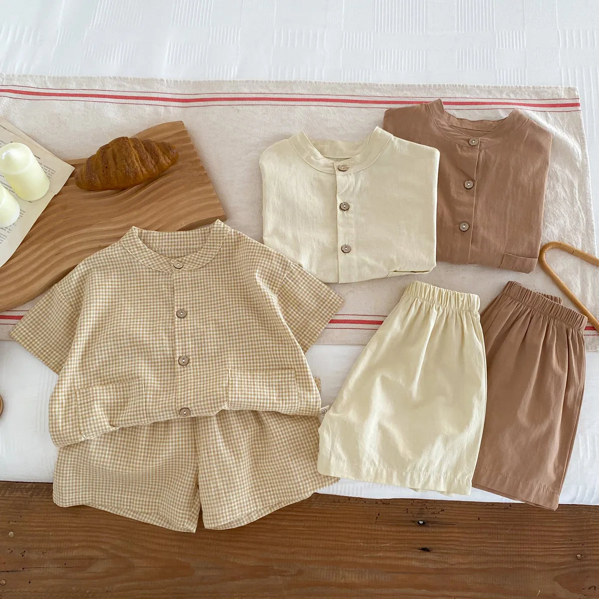 2pcs Summer Thin Short Sleeve T-shirt and Shorts Set Small Stand Collar Cool Toddler Boys Baby Girls Casual Beach Suits