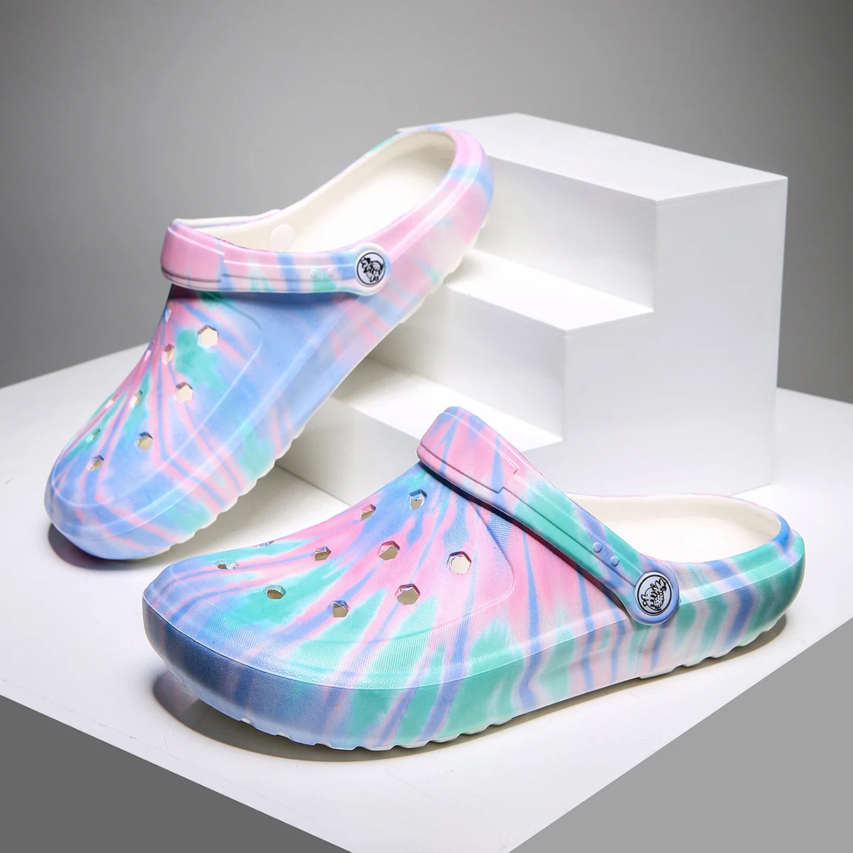 Garden Clogs Comfortable Women's Tie-dye Pattern Clogs, Slip On Lightweight Two-way Wear Clogs, Non-slip Summer Beach Slides 666
