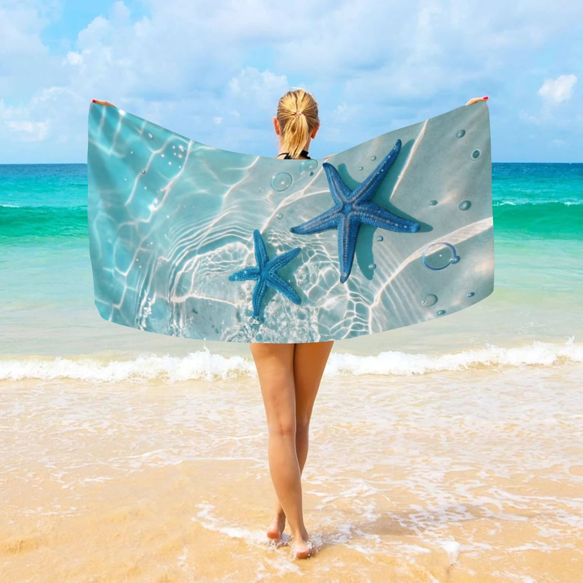 1pc Ocean element beach towel, suitable for outdoor sports, swimming, and fitness center multifunctional beach towel