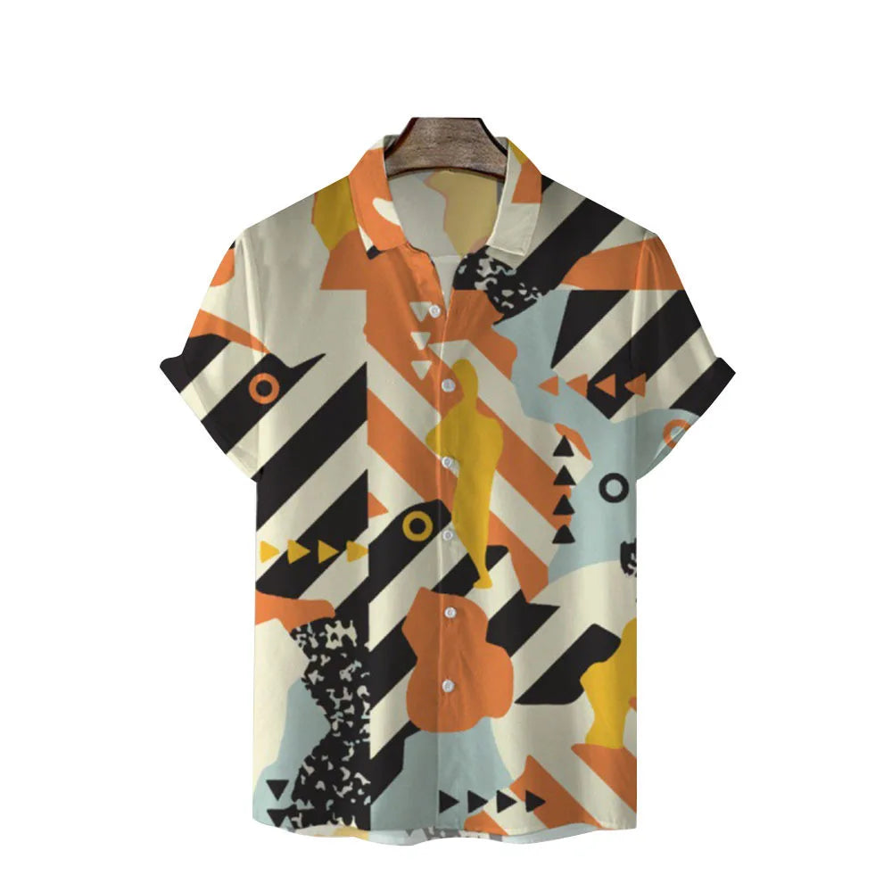 Summer New Hawaii Fashion Vacation Color Printed Casual Collar Short Sleeved Shirt for Men