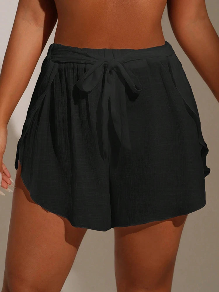 Cover Pants Ups Wrap Up Shorts Swimsuit Cover Ups Casual Hollow Out Frenulum Elastic Waist Short Pants Lounge Shorts Swimwear