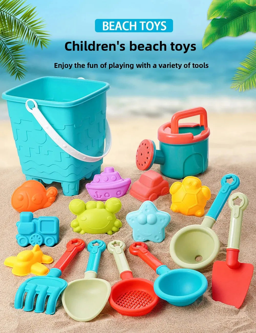 14/16 PCS Beach Toys for Kids Sand Toys Set for Toddlers Sandbox Toys with Bucket Shovel Rake Set Summer Outdoor Children Gifts