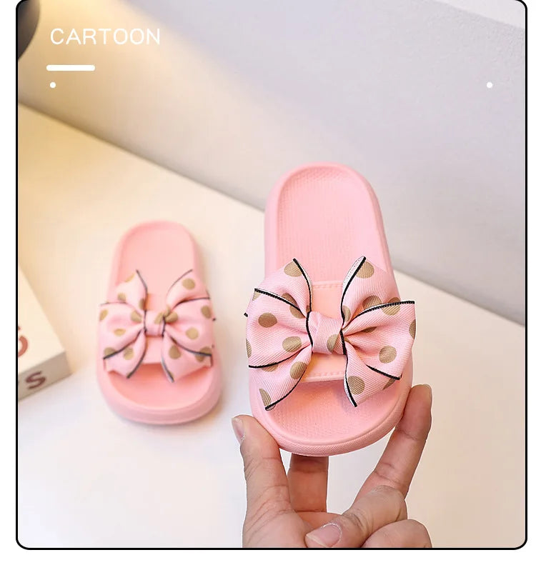 2026Summer Children's Slippers Girls Princess Non-slip Soft Sole Slippers Toddler Girl Shoes Bow Tie Slippers Flip Flops Outdoor