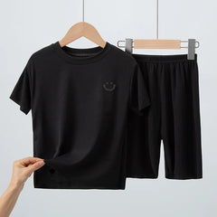 2/4 Pieces Children's Summer Thin Short-sleeved Shorts Ice Silk Suit Boys and Girls Casual Joker Home Clothes 2-piece Suit.
