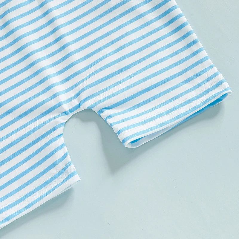 0-3T Toddler Boys Girls Rash Guard Swimsuit with Hat 2 Pcs Set Striped Pattern Zip Up Long Sleeve Crew Neck Baby Swimwears