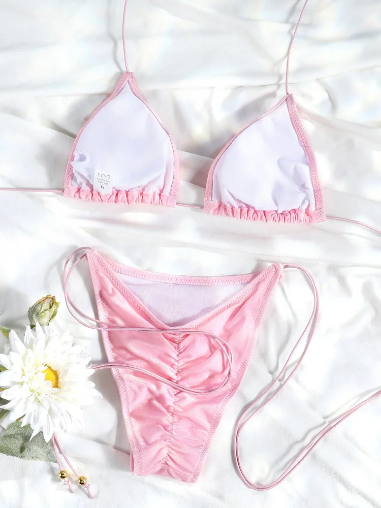 Bikinis Women's Swimming Suits Triangle Bathing Suits Bandage Swimwear Female Biquini Solid Sexy Bikini Set Summer