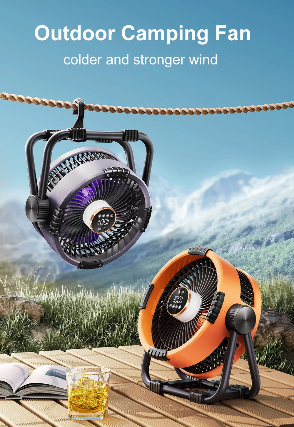 Camping Fan 20000mAh Rechargeable Portable Outdoor Camping Fan Air Circulators Wireless Tent Ceiling Fans with Hook and Light