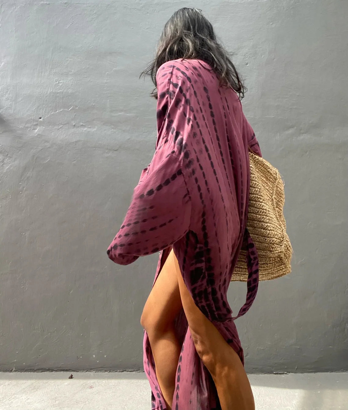 Women's Boho Stripe Tie Dye Swimsuit Cover Up with Belt Tunic Sarong Cardigan Dress Bikini Cover-ups Beach Wear Kimono