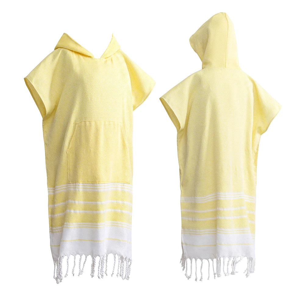 Wearable Turkish diamond plaid beach towel sandproof and quick-drying 100% cotton surf poncho bathrobe hooded wetsuit change of
