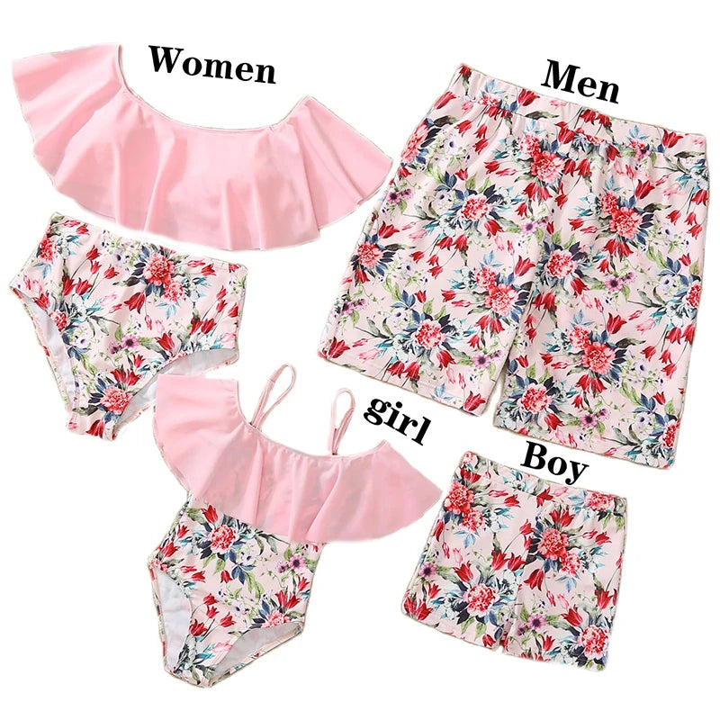 2023 Leaf Swimsuits Family Matching Outfits Look One-Piece Mother Daughter Swimwear Mommy and Me Clothes Father Son Swim Shorts