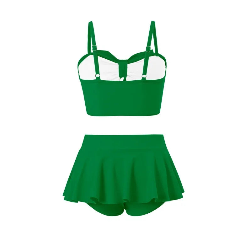 Girls Bow Bandeau Bikini Two Pieces Swimsuit Kids Ruffle Skirt Children's Swimwear 5-14 Years Teenager Bathing Suit Beach Wear