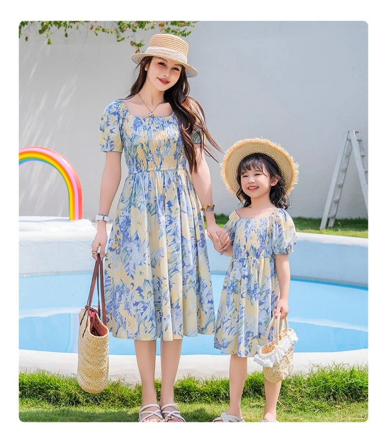 Vacation Couple Family Matching Outfit Dad Son Beach Shirts Mom Daughter Smock Dress Korean Parent-child Sister Brother Clothes