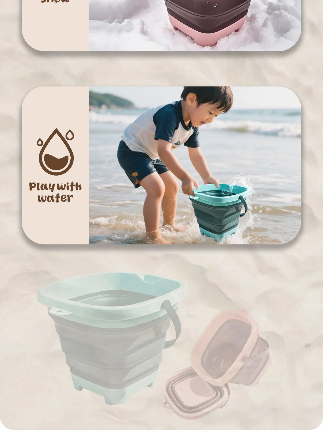 Beach sand toy for children, small extensionable water bucket with multiple functions and portability, suitable for baby sand pl