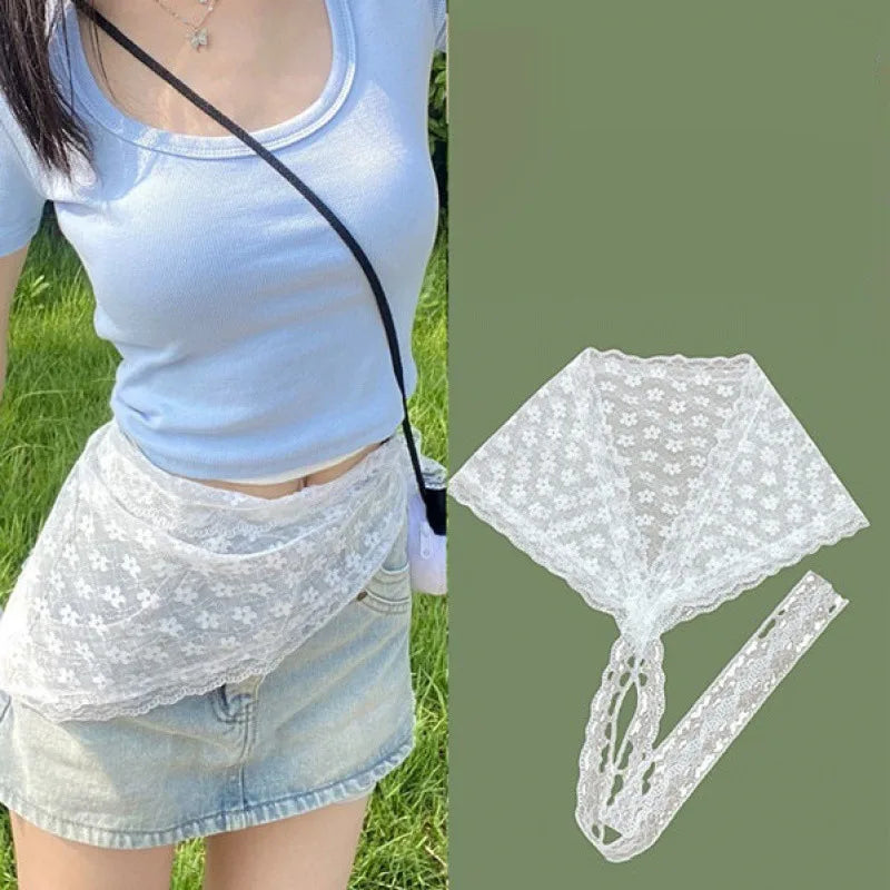 INS Blogger Lace Layered Gauze Skirt Y2k Streetwear Apron Wrap Skirt Lace Up Matching Pants Spicy Girl Stacked Y2k Wrap Skirt