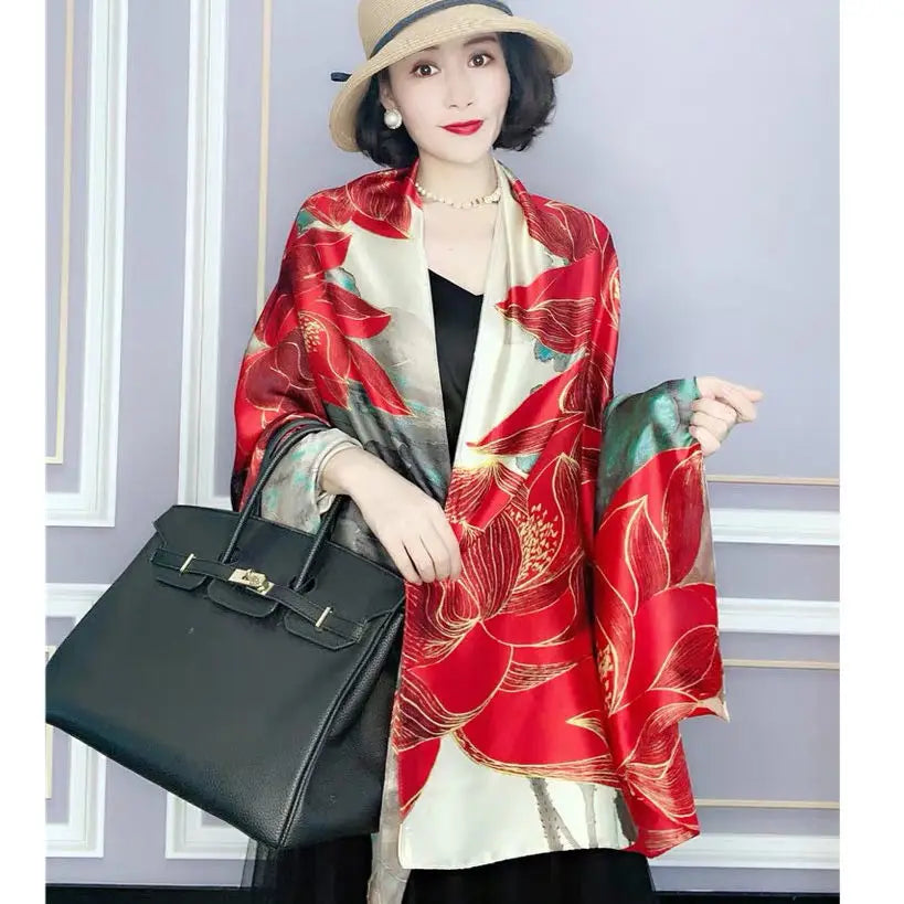 Travel Beach Scarve Bikini Large Sunscreen Shawl Design Floral Sarong Wrap Scarf Women Luxury Swimsuit Bathing Cover-up 90x180cm
