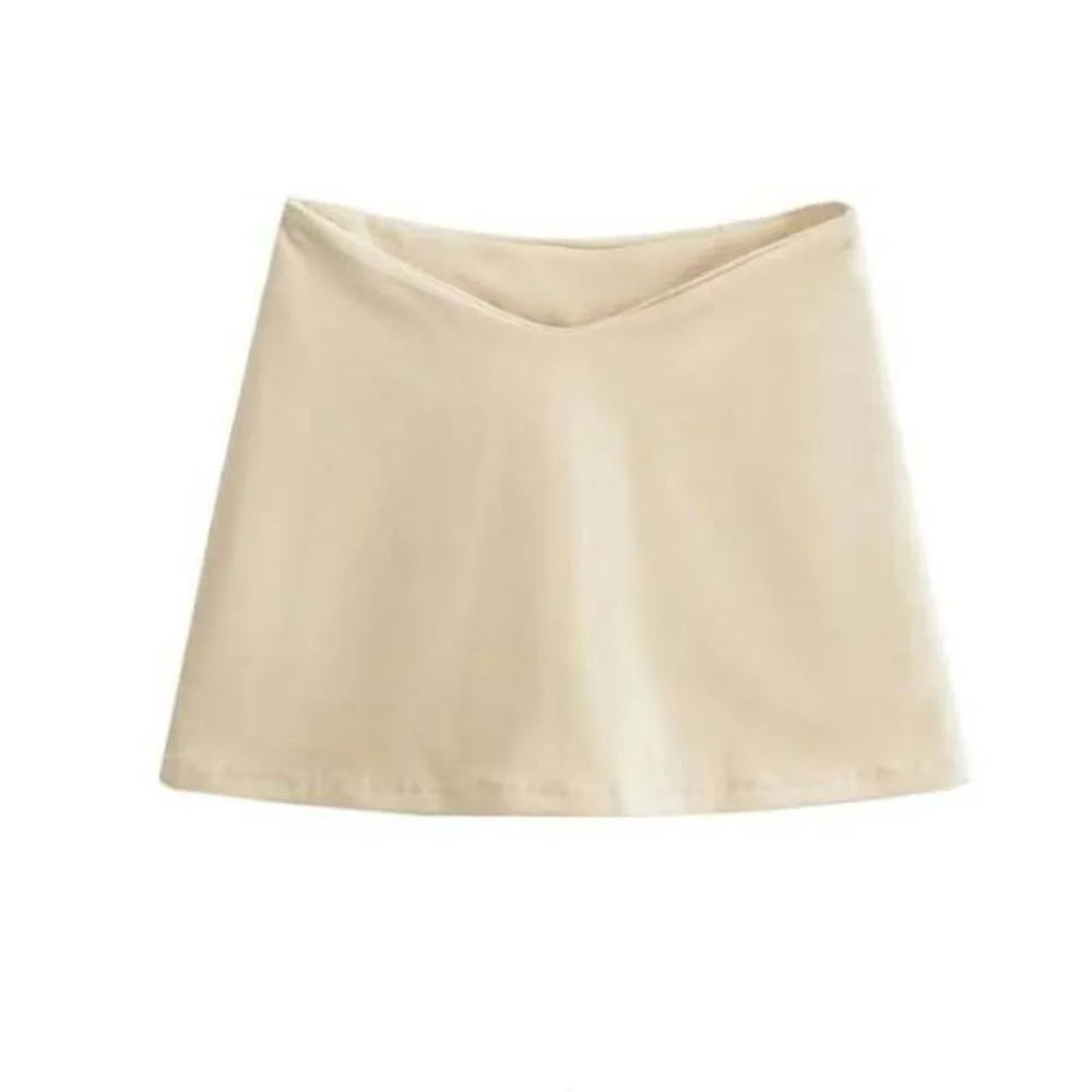 Simple Y2K A-line Short Skirt Low Waist V-shaped Waist Mini Skirts Solid Korean Style Spicy Girl Skirts Beach