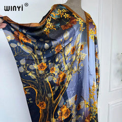 WINYI 2023 V-neck Africa Fashion Women Sexy Boho Casual silk Floral Vintage print Evening Party Beach cover up Long Maxi Dress