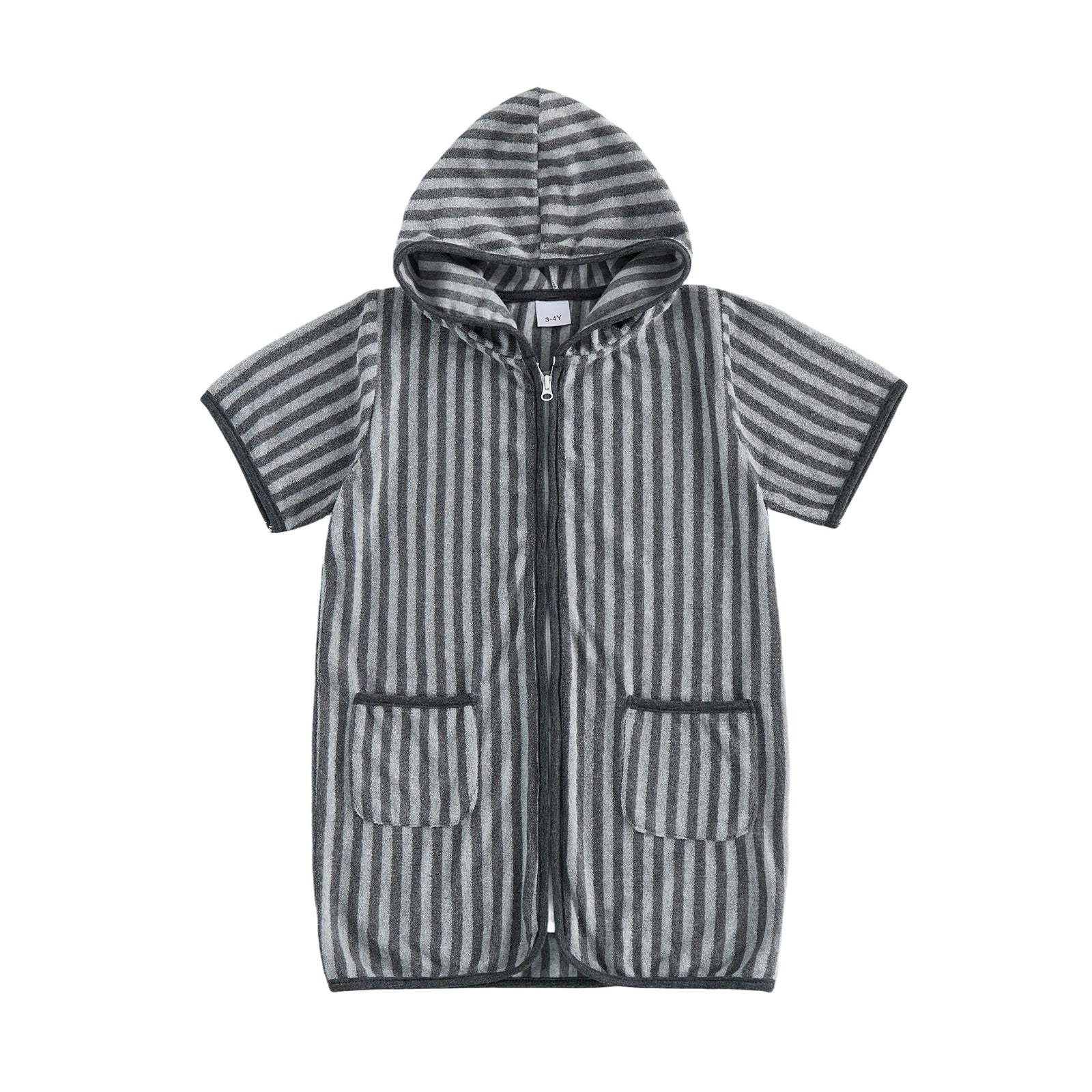 Summer Baby Swim Cover Up Bathing Suit Kids Hooded Towel Infant Boys Girls Short Sleeve Stripes Print Bathing Suit Coverup