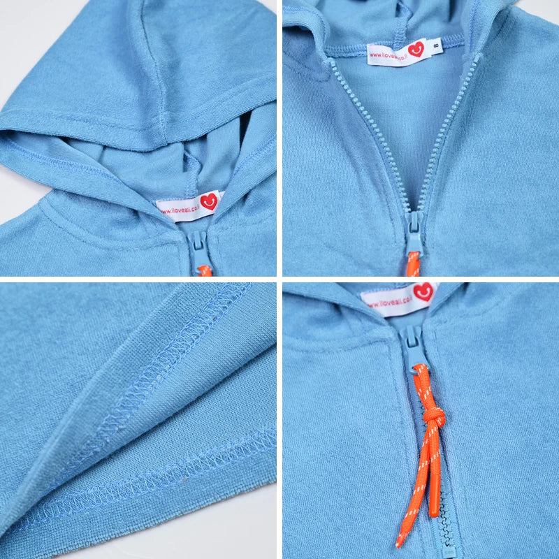 Summer Terry Sibling Clothing Set for Boys And Girls Blue Shirt for Boy Girl Dress Zipper With Colorful Drawstring Teens Outfit