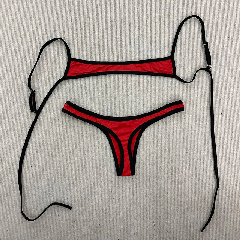 Sexy Y2K Spice Girl Contrast Color Bikini Retro Adjustable Shoulder Strap Backless Summer Beach Split Swimsuit