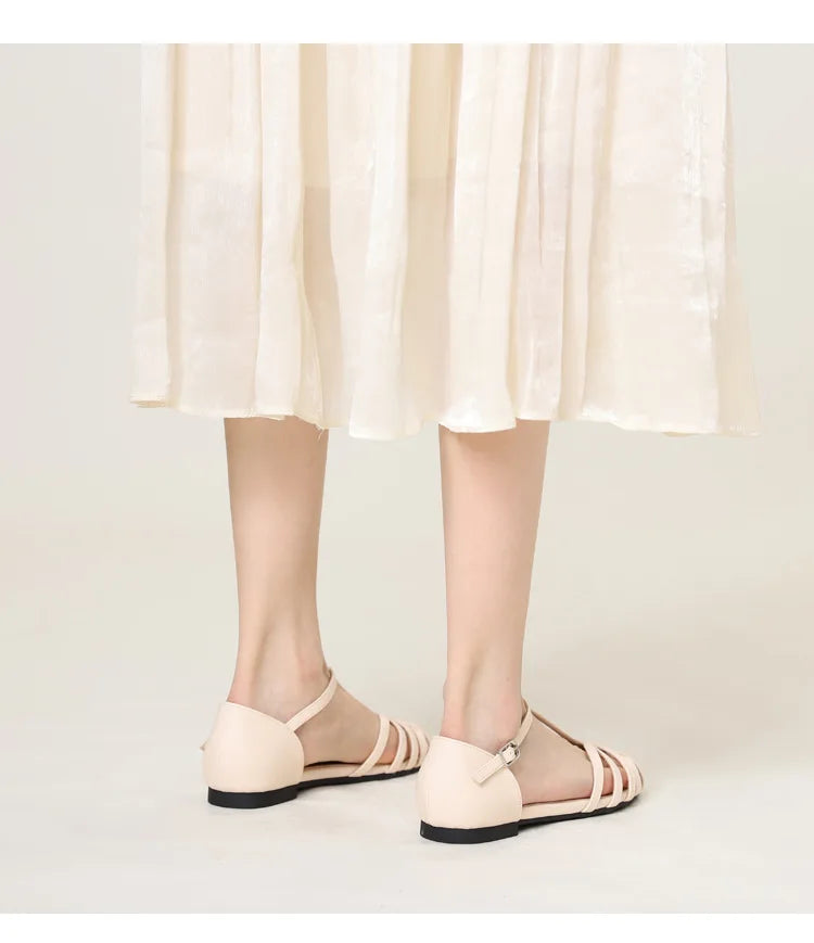 ZAROY Women's Sandals Summer Casual Footwear T-tied Cross Strap Flat Sandals Weave Hollow Roman Sandalia Zapatos сандали