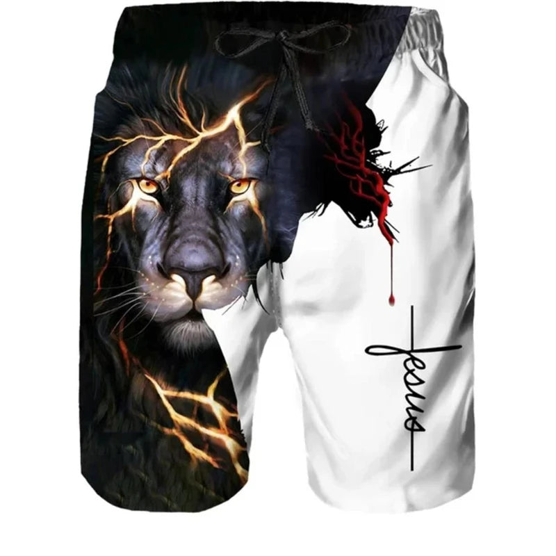 New Lion Graphic 3d Print Shorts Men Breathable Quick-drying Gym Fitness Shorts Plus Size Loose Fashion Drawstring Unisex Shorts